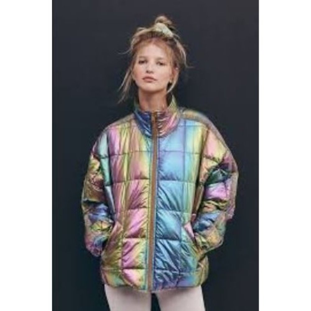 Free People Iridescent Multicolor Puffer Jacket